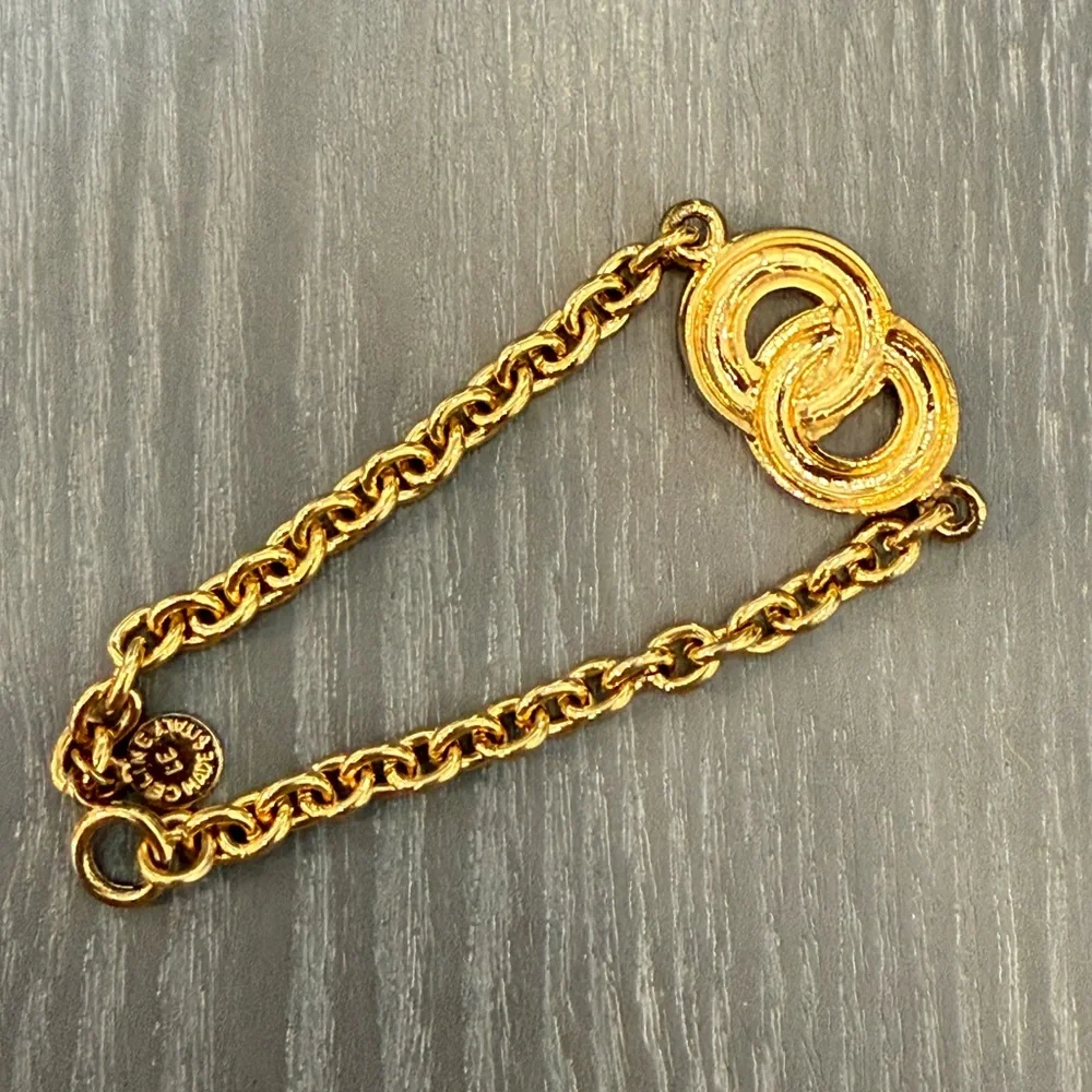 CELINE vintage gold plated circle logo Bracelet with rhinestones - Picture 4 of 5